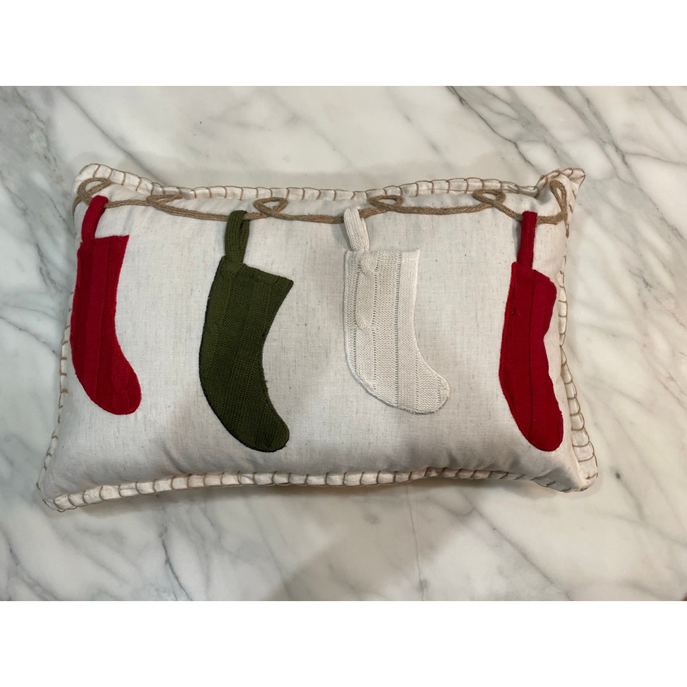 Vintage Pier 1 Christmas Stocking Lumbar Pillow 14x22 Linen Nordic Coastal